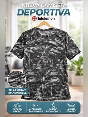 lululemon athletica Men's Black and Gray Abstract Crew Tee